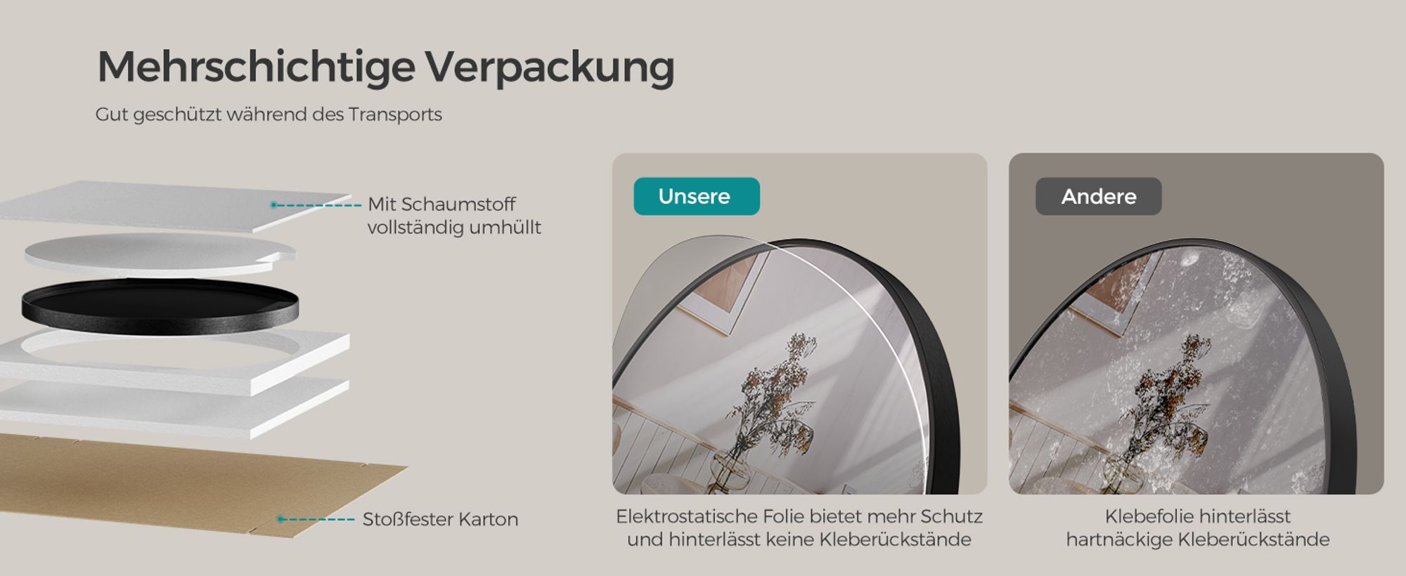 SONGMICS Wandspiegel, runder Badezimmerspiegel mit Metallrahmen, Ø 76 cm, Tintenschwarz