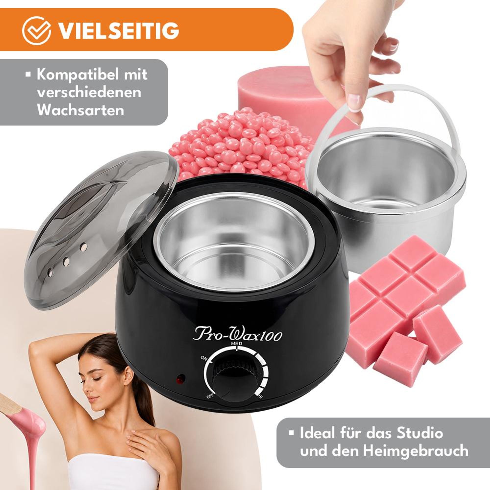 KRUMAD Wachswärmer 100W mit Temperaturregler, Wachsgerät zur Haarentfernung, Waxing Set für Wachsperlen & Warmwachs, Wax Pot