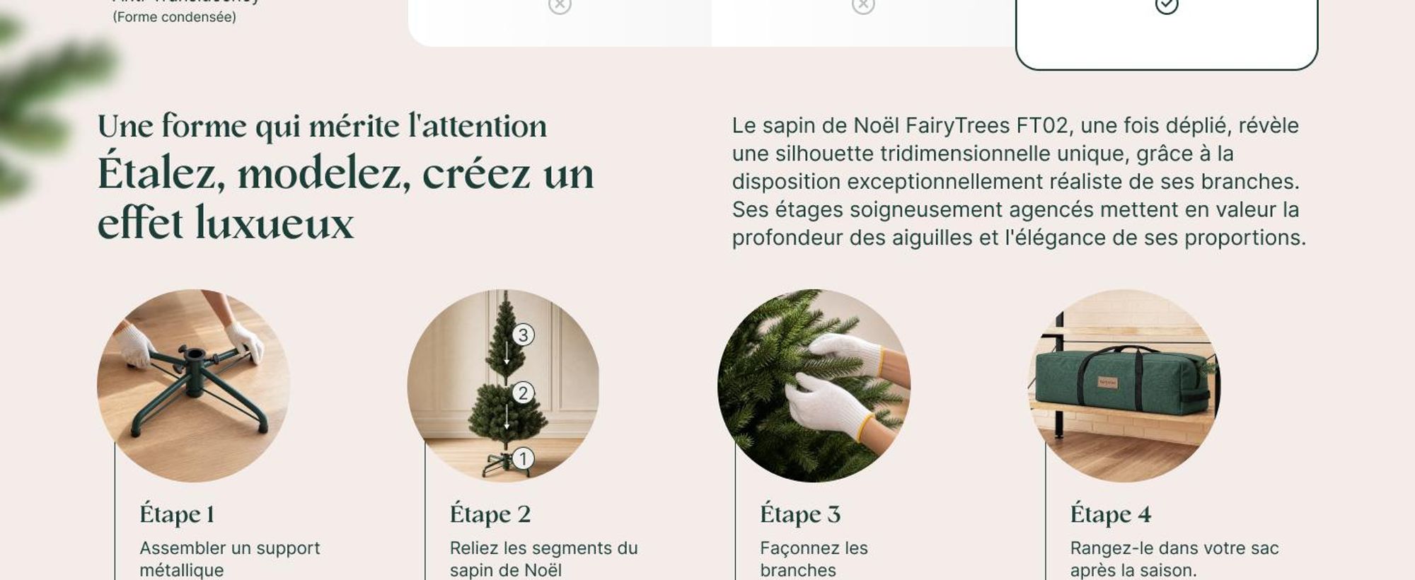 FAIRYTREES Sapin artificiel 220 cm 100 % PE vert foncé | Arbre de Noël pop-up prêt en 1 minute, fabriqué en Europe à la main | Épicéa sauvage européen avec pied en bois | Modèle : FT02