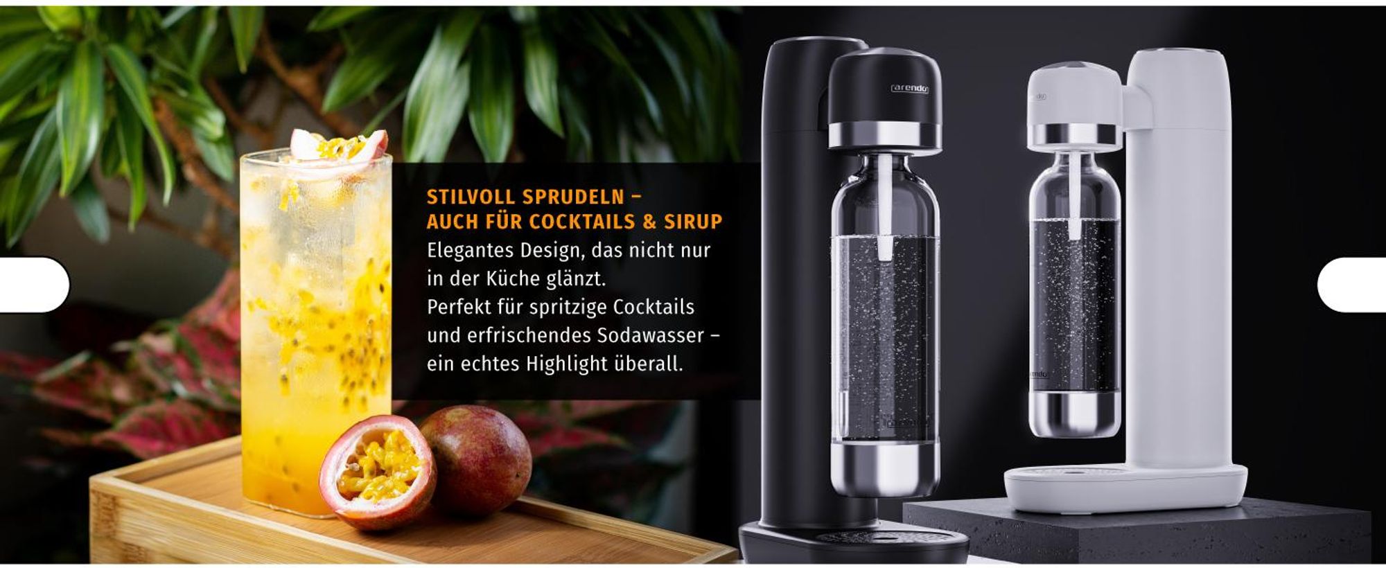 Arendo Wassersprudler, Soda Maker, inkl. 1L PET-Flasche, BPA-frei, fein dosierbar, kompatibel mit 60l CO2-Zylindern, SodaStream Easy/Cool, PET/ABS, schwarz