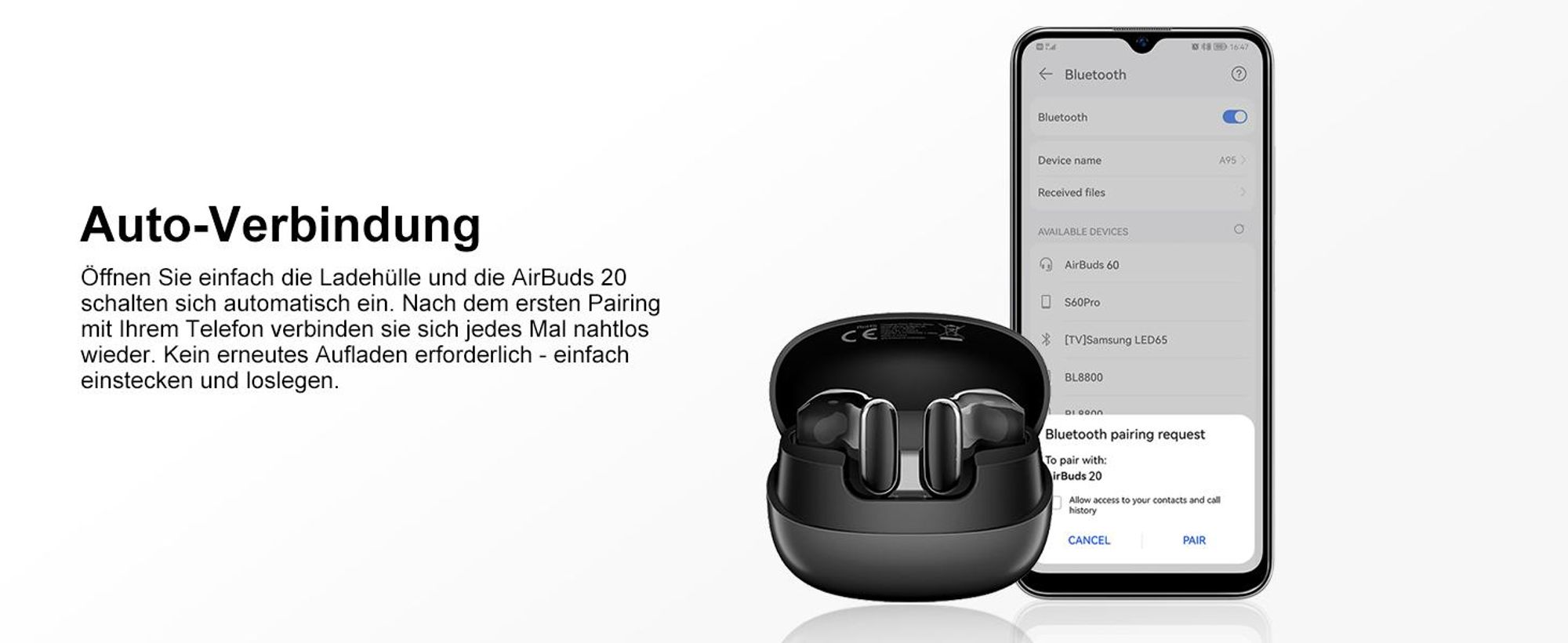 Blackview AirBuds 20 Kabellos In Ear Kopfhörer, Bluetooth 5.0/5.4, DNS Noise Cancelling, 10 Minuten aufladen 60 Minuten, IPX4, fur Android und lOS