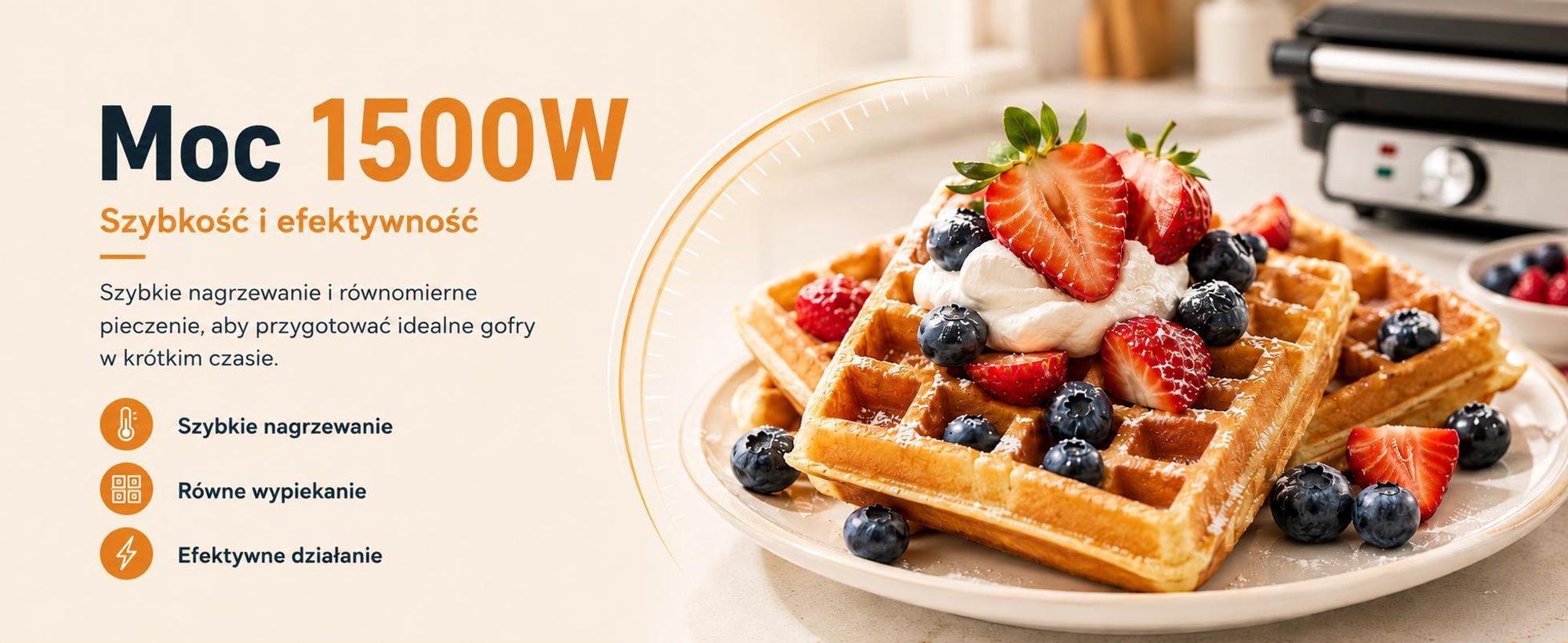 Gofrownica Kalorik 4 chrupiące gofry Regulowany termostat  1500 W