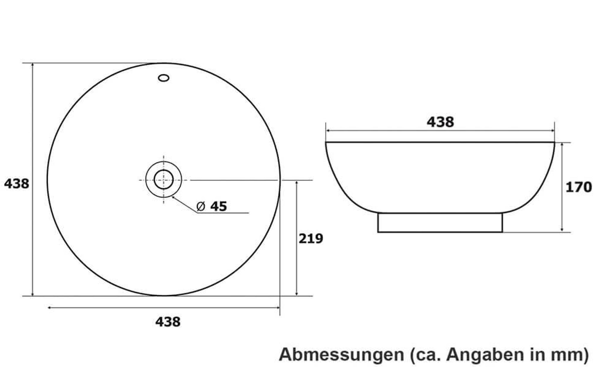 VILSTEIN Waschbecken, 44 cm, Keramik Aufsatz Waschschale, Weiss, Rund