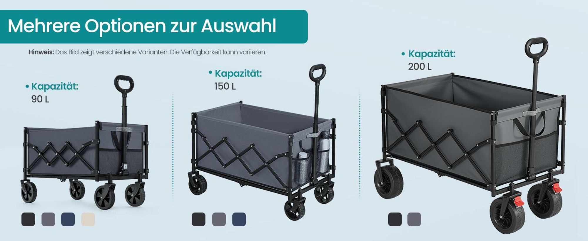 SONGMICS Faltbarer Bollerwagen, Transportwagen 200 L, Handwagen mit Griff, Outdoor Garten, 4 verstärkte Rollen, grau