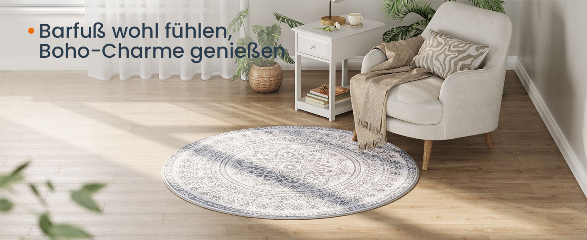 SONGMICS HOME Teppich rund, 120 cm d, Wohnzimmerteppich, rutschfester Teppich, flauschig, Dekoration, für Wohnzimmer, Schlafzimmer, maschinenwaschbar