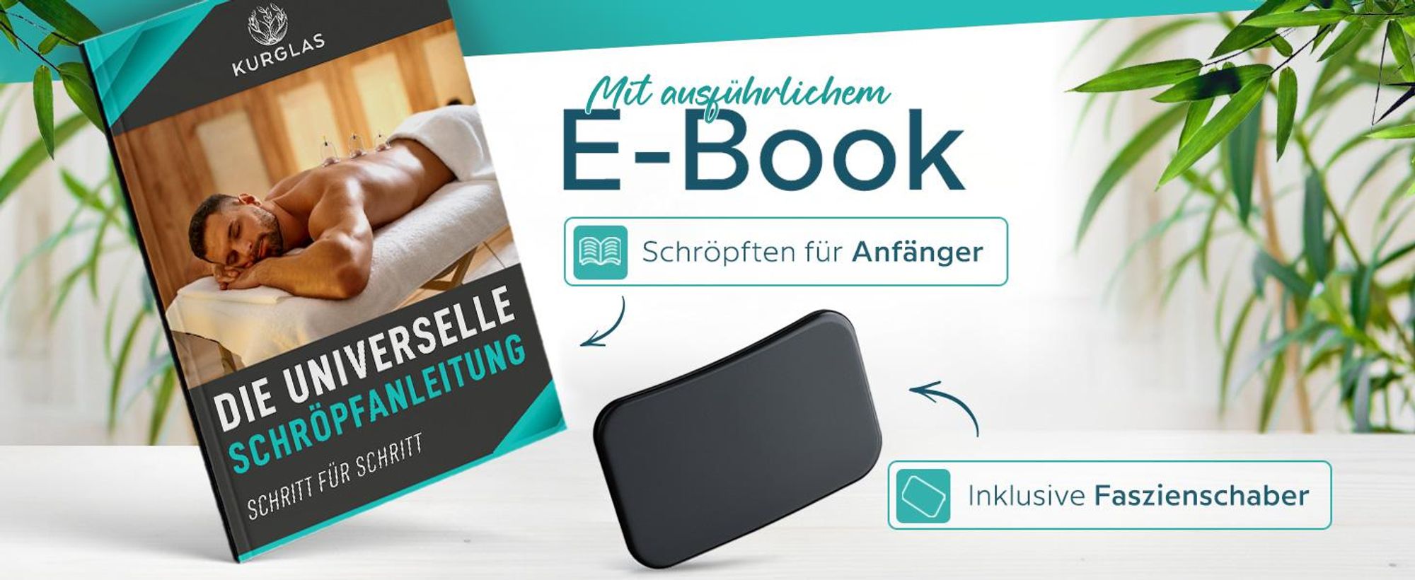 Kurglas Schröpfset mit e-Book mit Vakuumpumpe [14 Stück] – Medizinische Schröpfen mit Therapiemagneten & Faszienschaber – Schröpfgläser Kunststoff