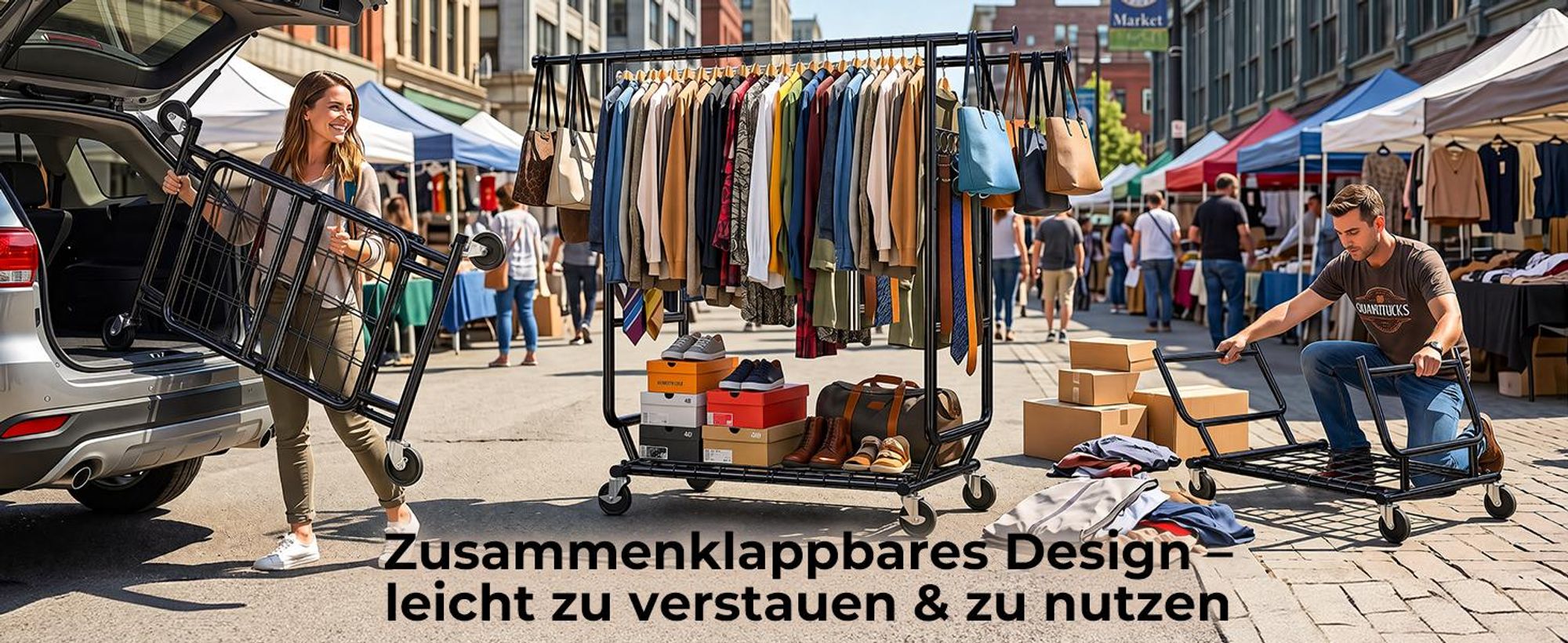 HOKEEPER Schwerlast Kleiderständer auf Rollen, Doppelter Kleiderstange,bis 283 kg belastbar (D002K)