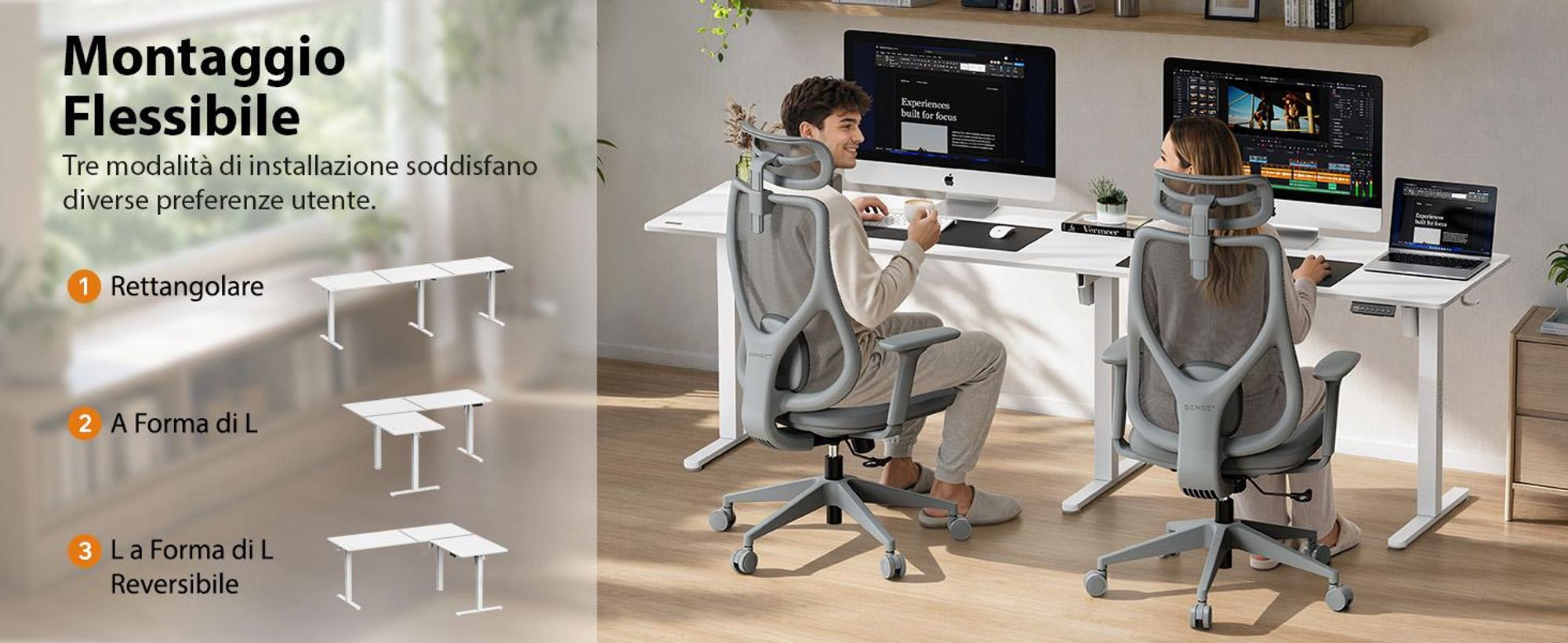 SENSE7 NOJO Scrivania angolare regolabile in altezza, modello Light Corner, con sistema elettrico, dimensioni 160x140, forma a L, scrivania regolabile in altezza, doppio motore, struttura con memoria, colore bianco, scrivania per computer