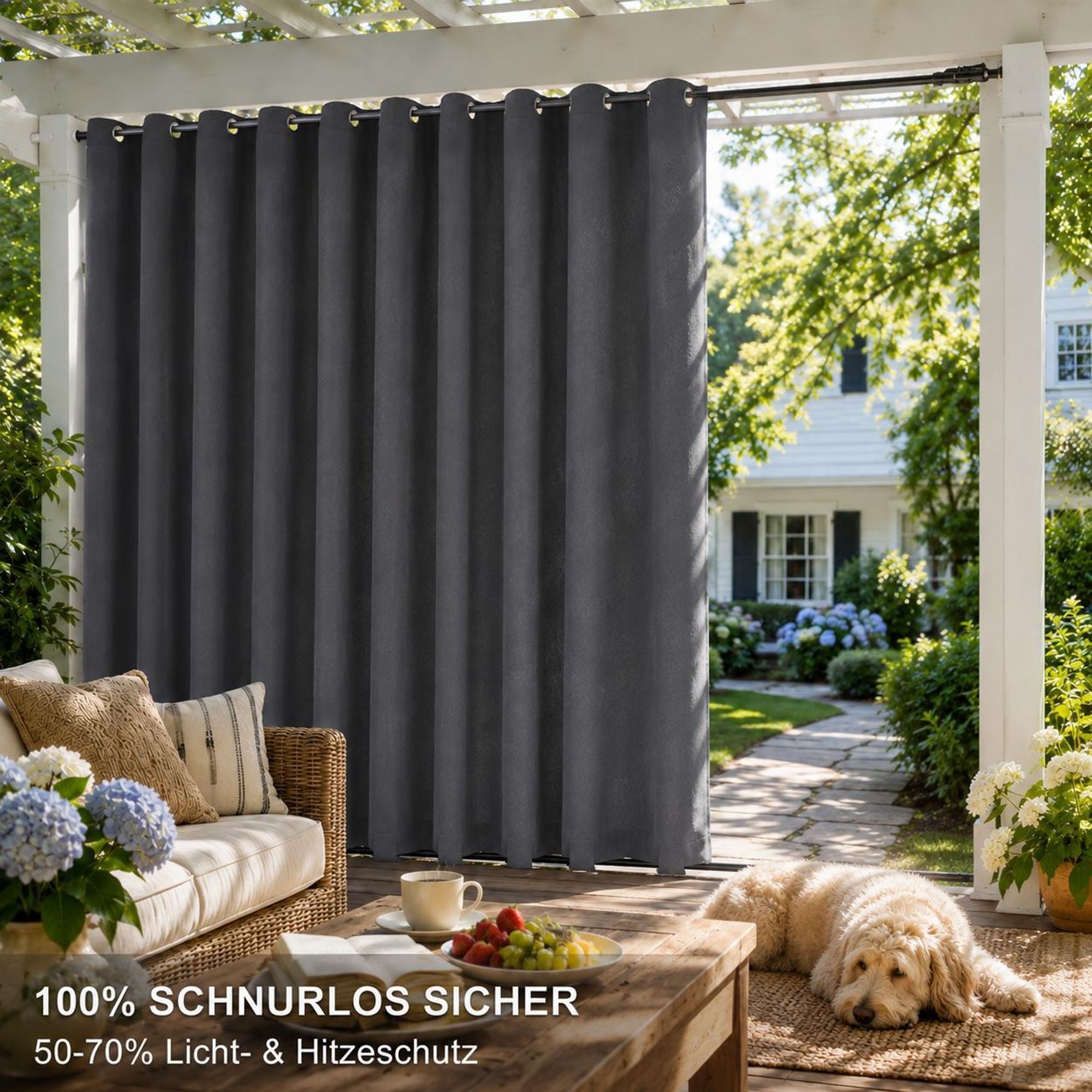 1x Garden Outdoor Vorhang Wetterfest Mit ösen Wasserdicht extra breite Privatsphäre UV-Schutz für Balkon Terrasse Patio Pavillon, 180x243cm,Dunkelgrau