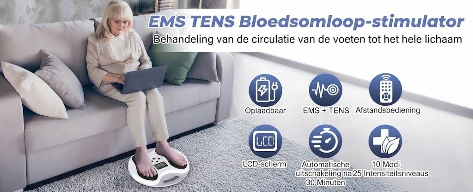 EMS Fußmassagegerät zur Durchblutungsförderung – Fußstimulator mit TENS Elektroden-Pads, Massagegerät gegen Schwellungen & Beinschmerzen