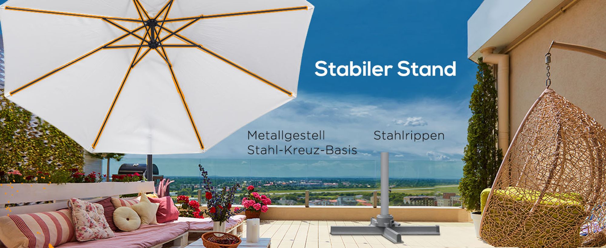 Outsunny Sonnenschirm Regenschirm abnehmbar Ampelschirm Kurbelschirm Creme