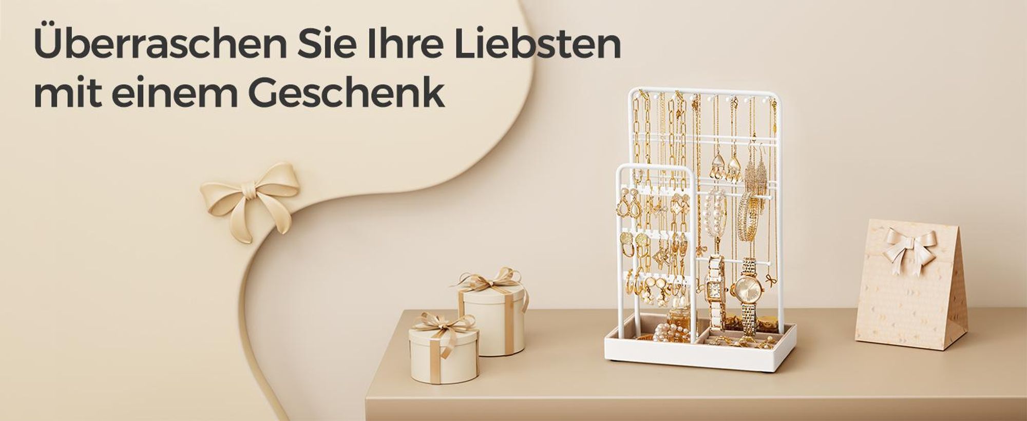 SONGMICS Schmuckständer Schmuckhalter, Metallrahmen, Schmucktablett Samt, Schmuckaufbewahrung