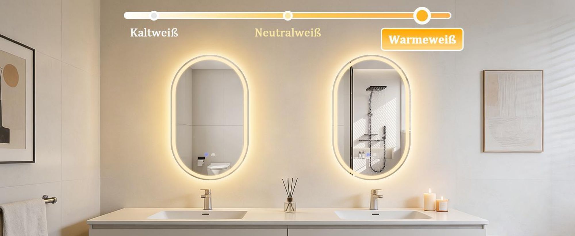 ZMH Spiegellampe LED Badspiegel lampe 50x80cm Spiegellampe Badezimmer Touch Schalter 3000K-6500K Badezimmerspiegel Lichtspiegel Dimmbar Oval