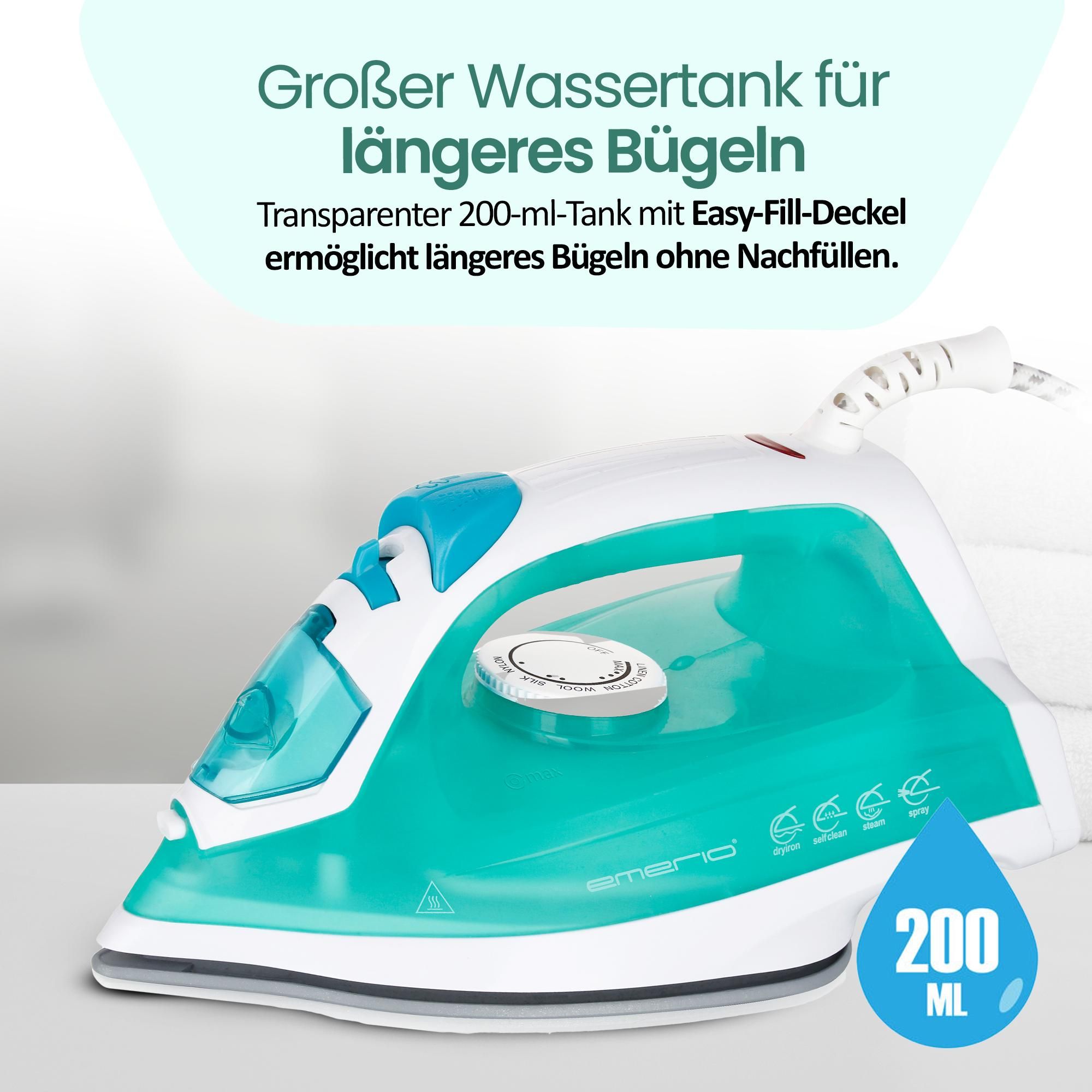 Emerio Dampfbügeleisen SI-110298.4 – Selbstreinigend – 8–17 g/min – Vertikaldampf – Dampfstoß-Funktion – 2000W