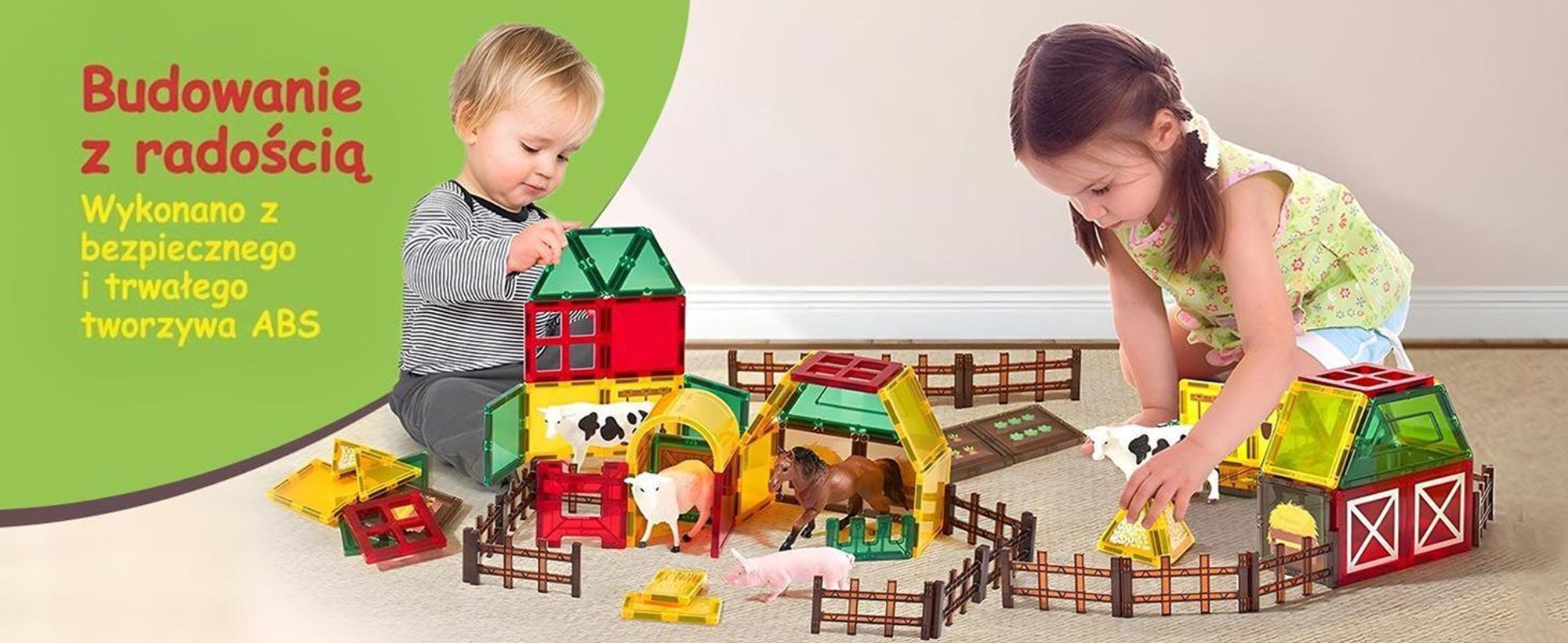 Olvy Magnetyczne klocki konstrukcyjne Zabawki Montessori 80 sztuk - Magnetyczne płytki dla dzieci - Magnetyczne klocki konstrukcyjne - Magnetyczna zabawka konstrukcyjna, Magna, Farma