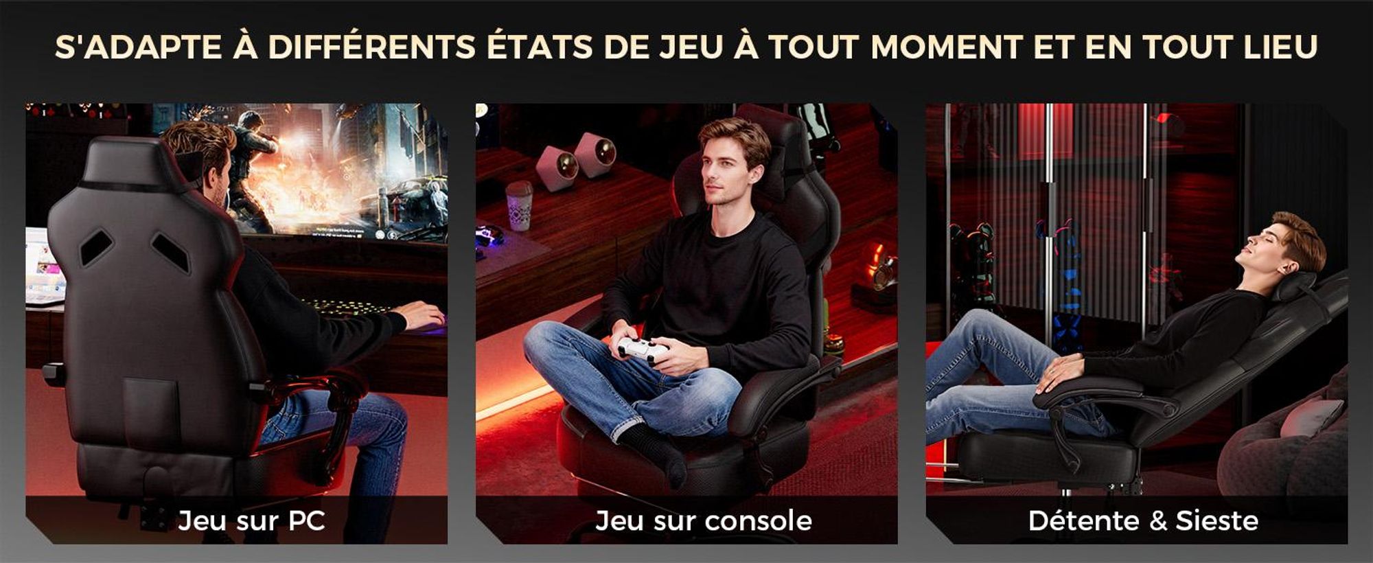 GTPLAYER : fauteuil gaming, fauteuil pour gamers, avec repose-pieds, coussin lombaire, appui-tête, réglable en hauteur, accoudoirs réglables et repose-pieds