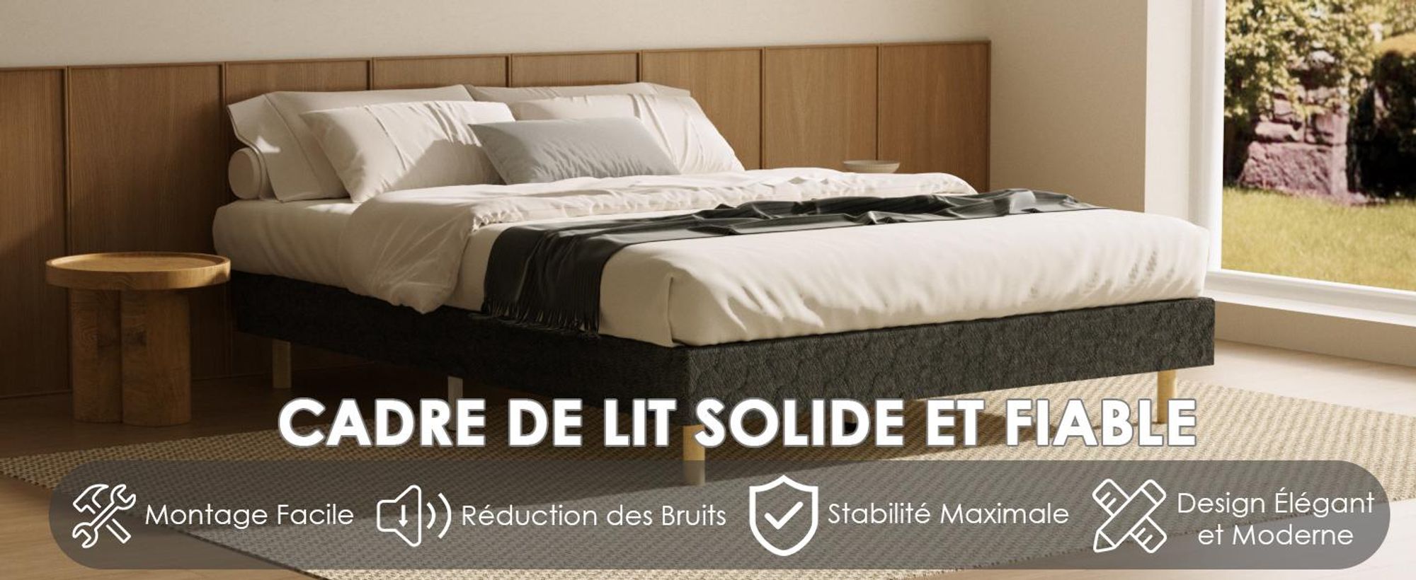 DEWINNER Bed base 160 x 200 cm | 2 x 14 slats with 9 feet | Bed frame height 29 cm | Bed 160 x 200 cm with bed base | Double Bed for Bedroom, Home