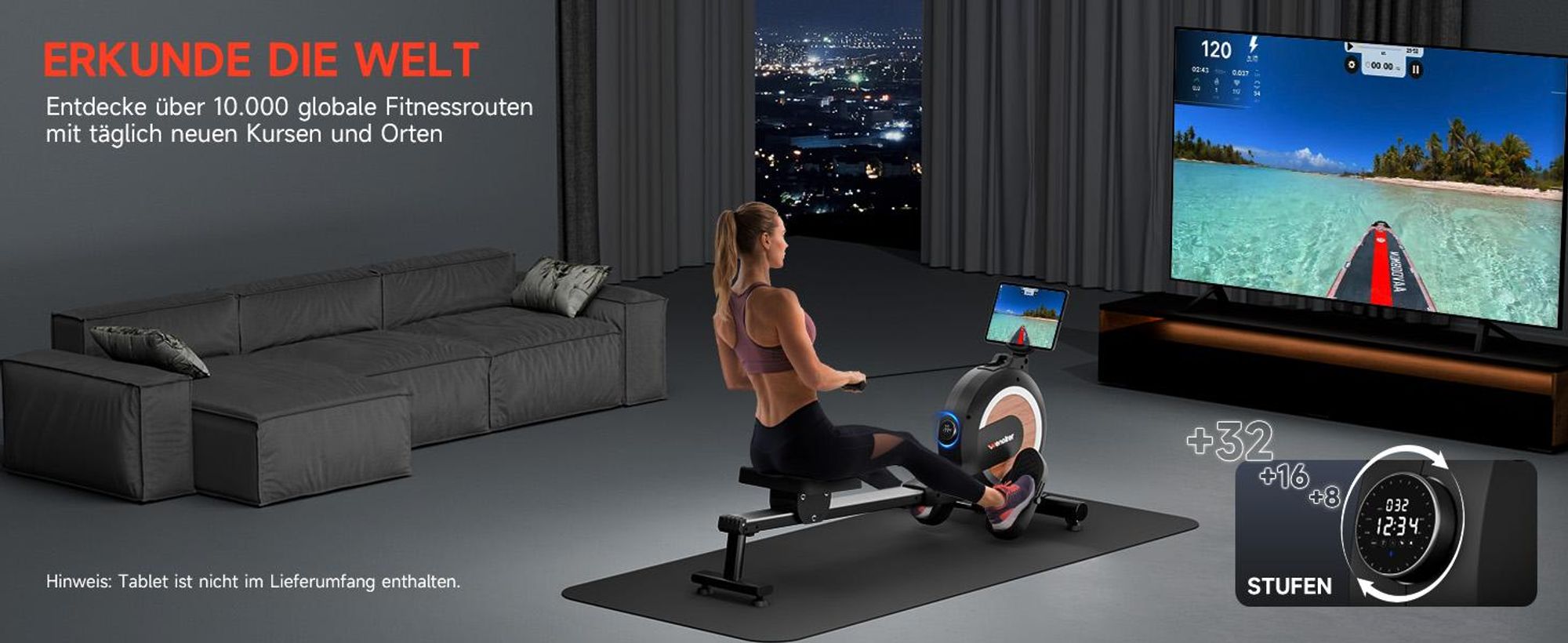 Wenoker Rudergerät für Zuhause, Magnetisches Rudergerät mit APP & LCD-Display, 32 Widerstandsstufen, 160 kg Belastbarkeit, Vertikal Verstaubar