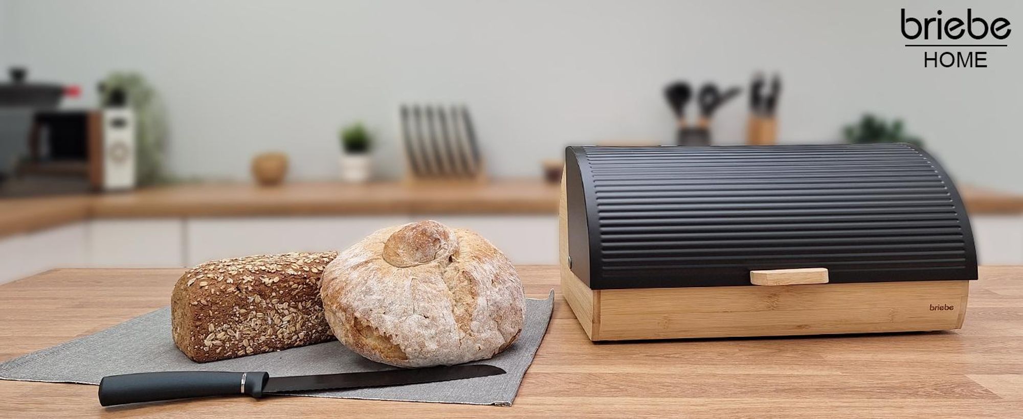 Briebe BB1162 Brotkasten für Brotaufbewahrung, Bambusholz, Schiebedeckel, Brotbox Aufbewahrung Schwarz