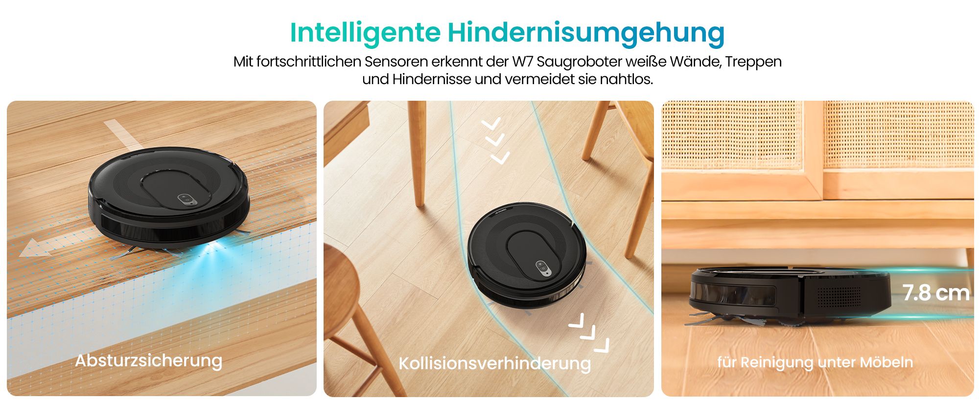 Vactidy W7 Saugroboter mit Wischfunktion APP/Sprache/Fernbedienung Staubsauger Roboter