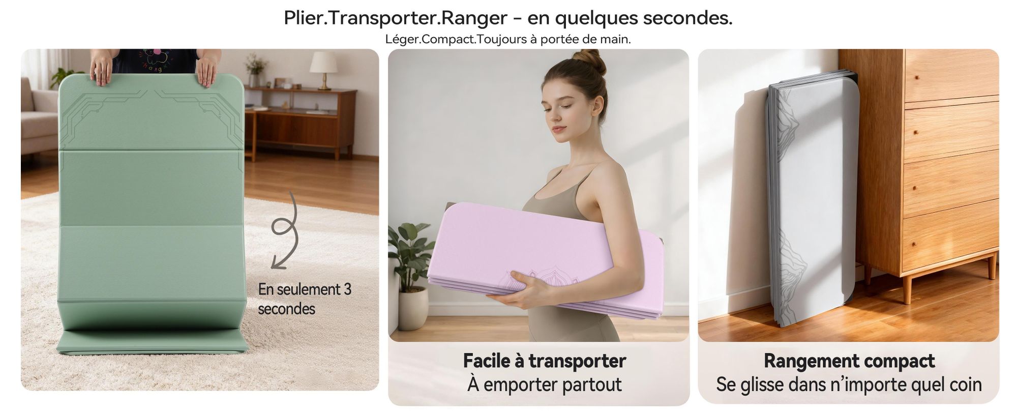 FunLife, tapis de yoga pliable XXL, 190 x 66 cm – épaisseur de 10 mm, tapis de fitness et de gymnastique antidérapant pour le yoga, le Pilates, les exercices à domicile et les activités en extérieur