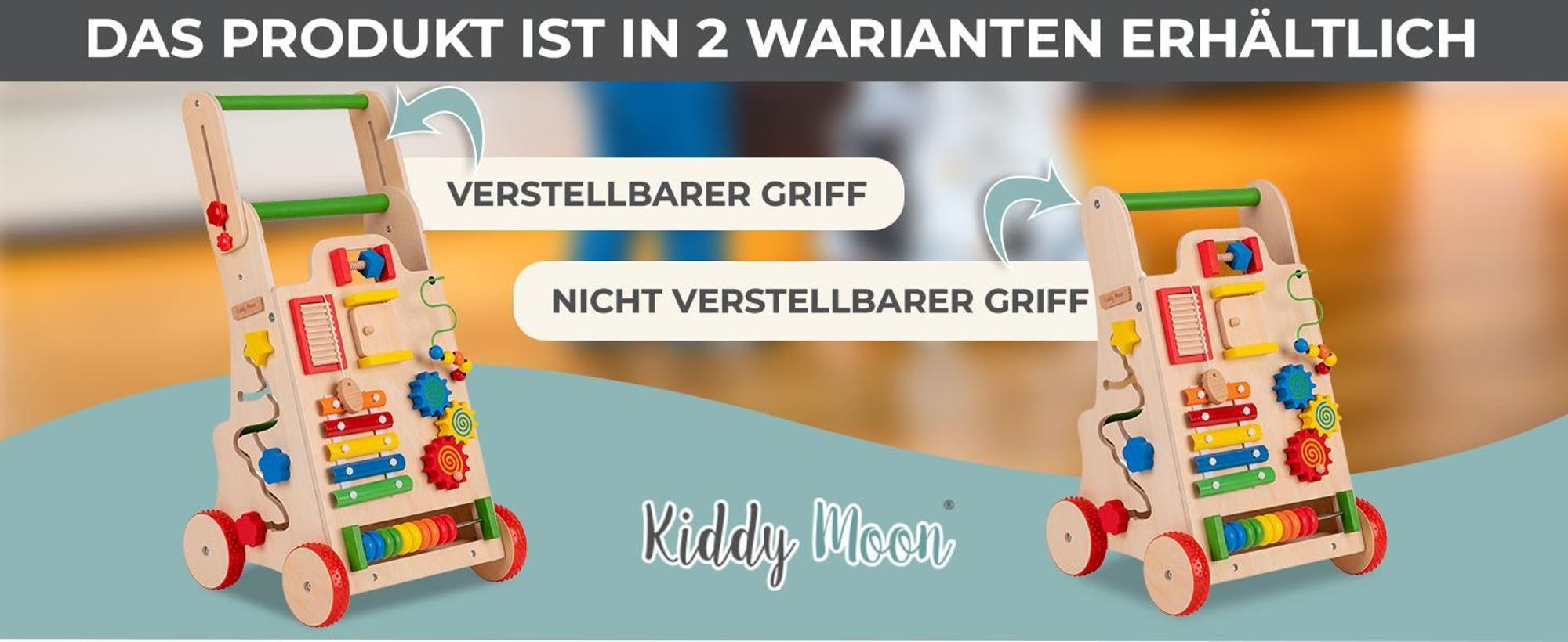 KiddyMoon Lauflernwagen holz für Kinder Verstellbarer Griff - Multifunktion Holzspielzeug Montessori spielzeug Lauflernhilfe Gehhilfe - Mehrfarbig