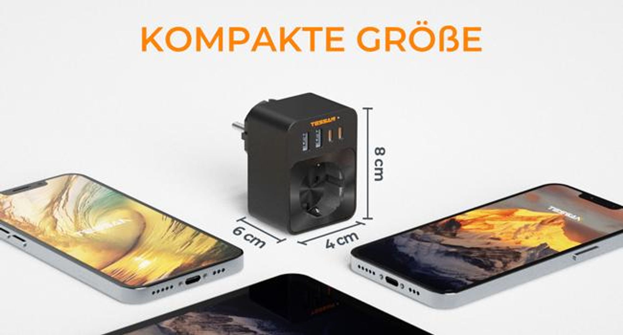 TESSAN Steckdose Schutzadapter 3600W mit 2 USB-C und 2 USB-A für Heimoffice kompakter Mehrfachadapter Stecker Schwarz