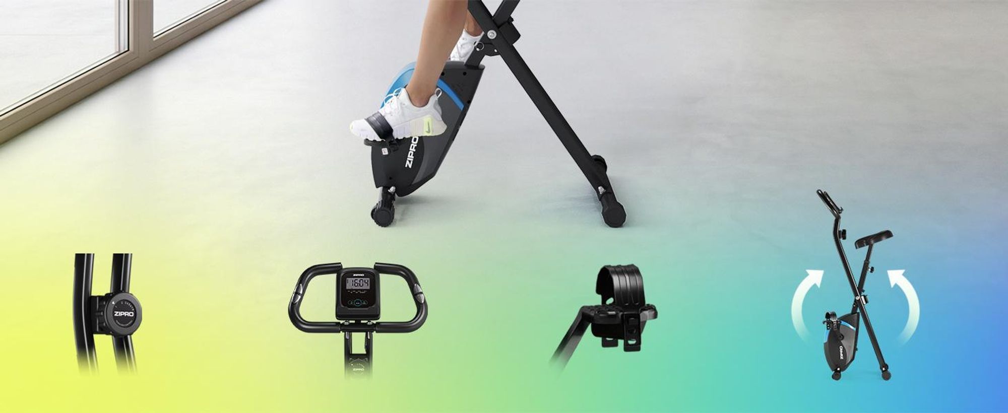 Vélo d'appartement Zipro Future X – Vélo pliable X-Bike pour petits appartements – Vélo de fitness magnétique, peu encombrant, mesure silencieuse du pouls, support pour tablette
