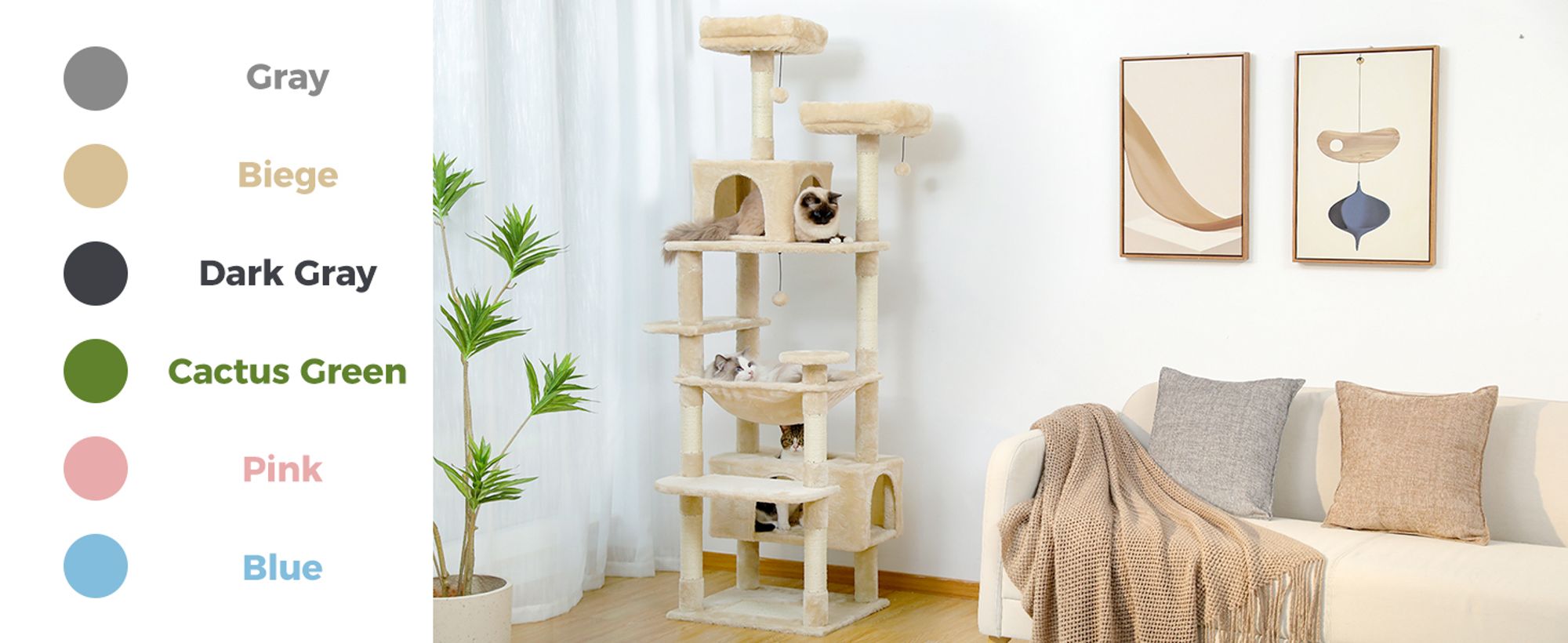 Purpurra Kratzbaum Katzenturm mit Hängematte und Katzenhöhle, 3 Höhen