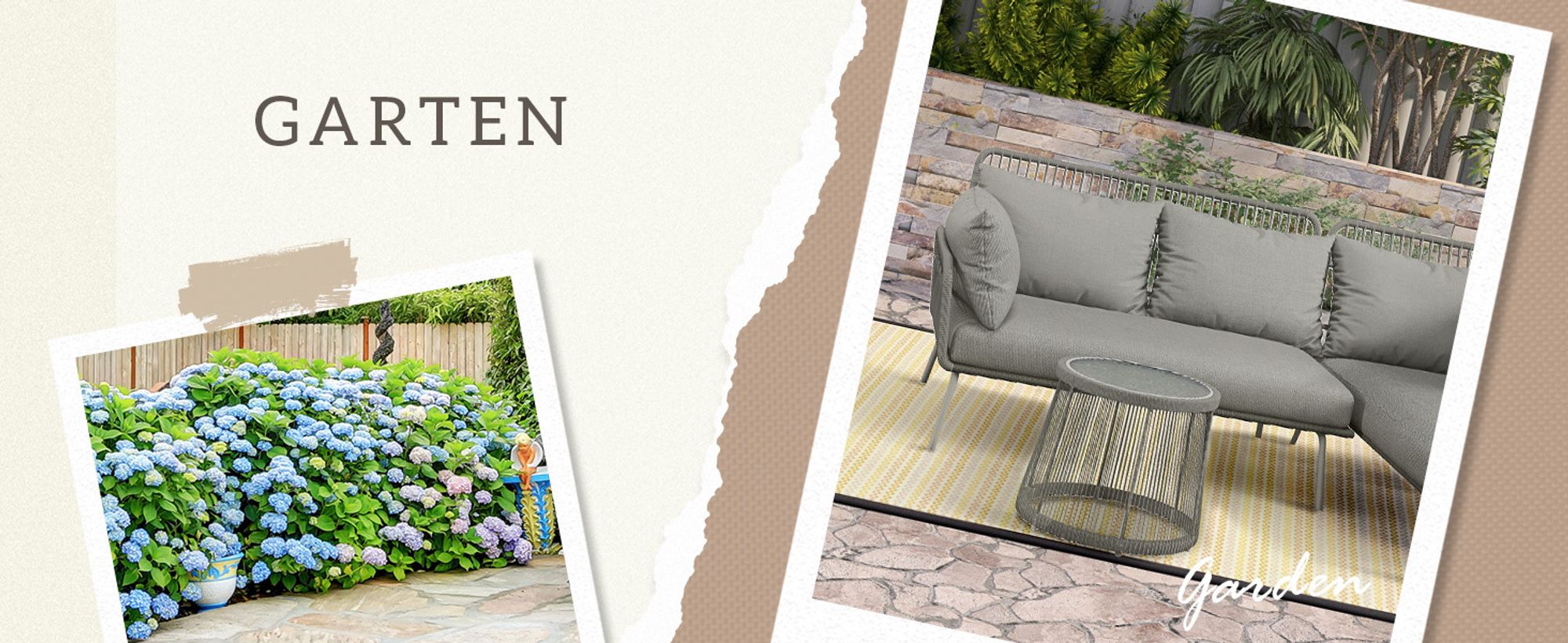 Outsunny Gartenmöbel-Set, Ecksofa & Beistelltisch, Polyrattan, Stahlrahmen, Grau