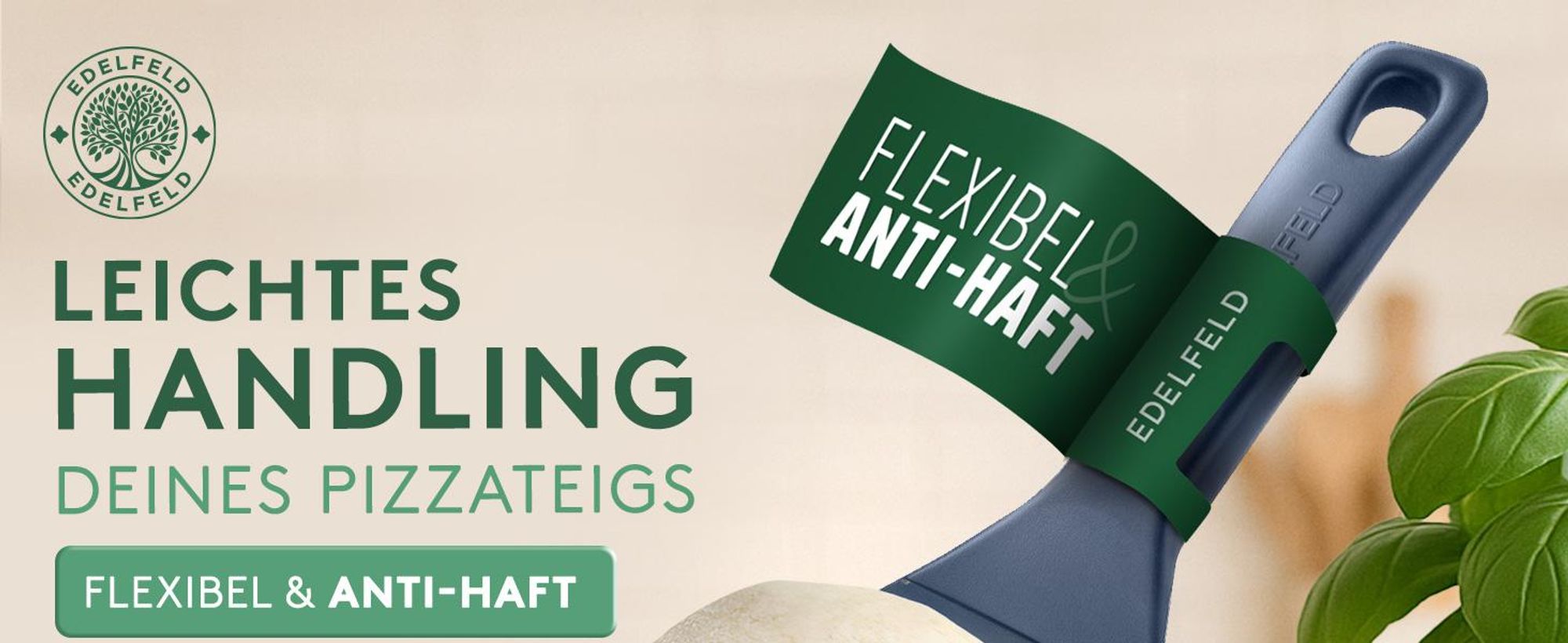 Edelfeld - Flexibler Teigspachtel Pizza mit Antihaftbeschichtung - Spülmaschinengeeigneter Pizza Spachtel - Lebensmittelecht & Hygienisch