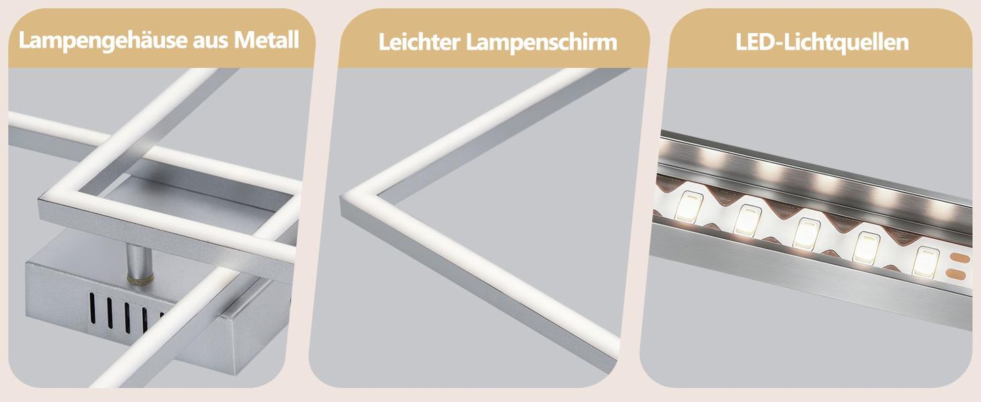 ZMH Deckenleuchten LED Deckenlampe Schlafzimmer 24W Silber Schlafzimmerlampe 4000K Neutralweiß Flurlampe Wohnzimmerlampe Eckig Deckenleuchte für Küche