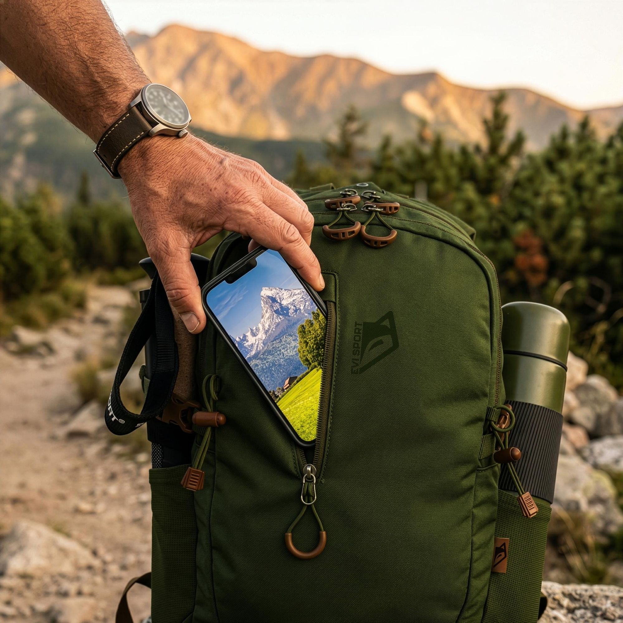 Wanderrucksack 25L Trekkingrucksack Herren & Damen, Titan-Core™ Nylon Outdoor Rucksack mit Regenschutz & Laptopfach, EVI SPORT Trailpack Army Green