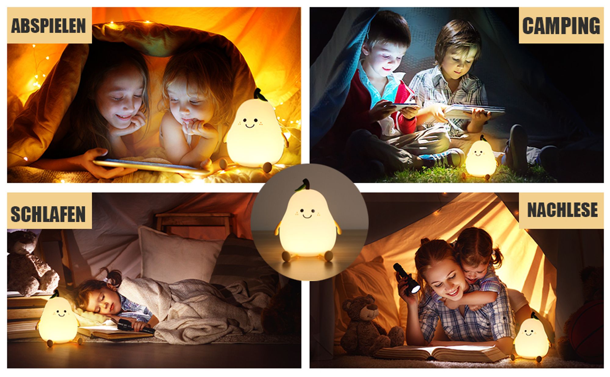 Beruhigendes LED-Nachtlicht – weiches Birnen-Design, Touch-Steuerung, Wiederaufladbar, 2 Helligkeitsmodi, Sicheres Silikon, Perfekt als Raumdekoration