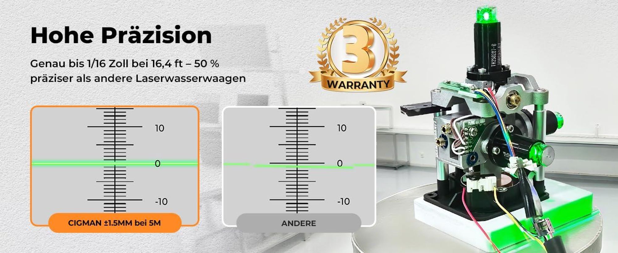 CIGMAN CMG16T Kreuzlinienlaser 4 x 360 Grad mit Stativ – App, Grün, IP54