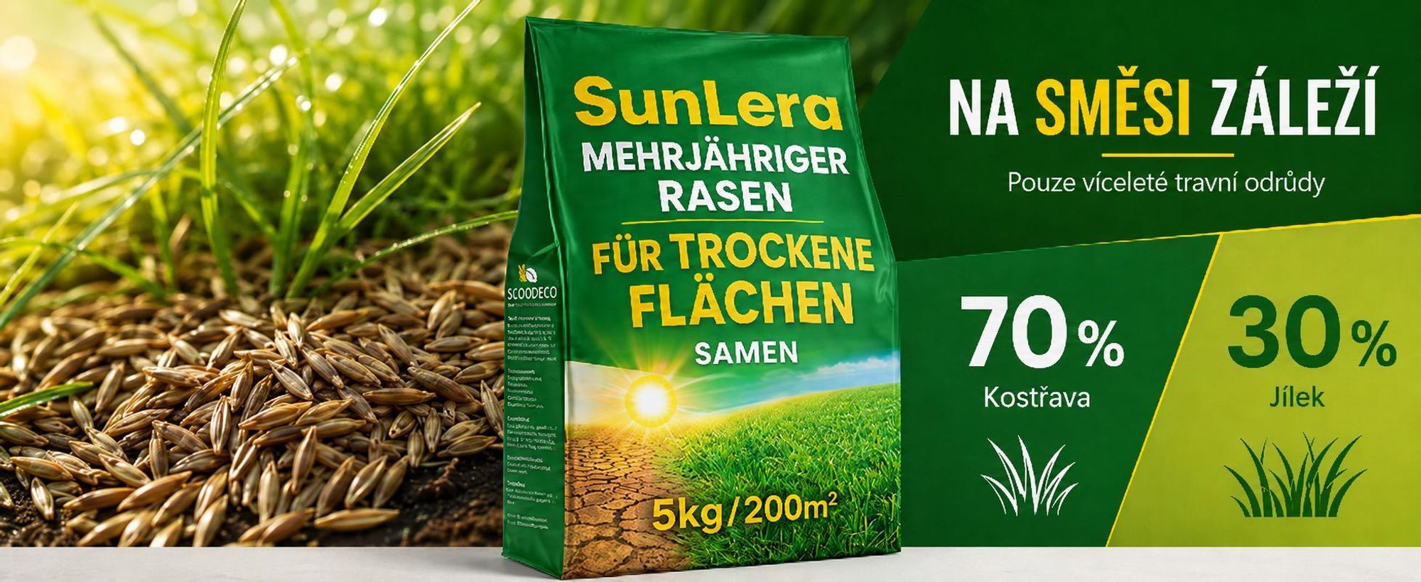 EcoDeco travní osivo pro suchá místa 5 kg, směs pro trávník s vysokou odolností vůči suchu a slunci