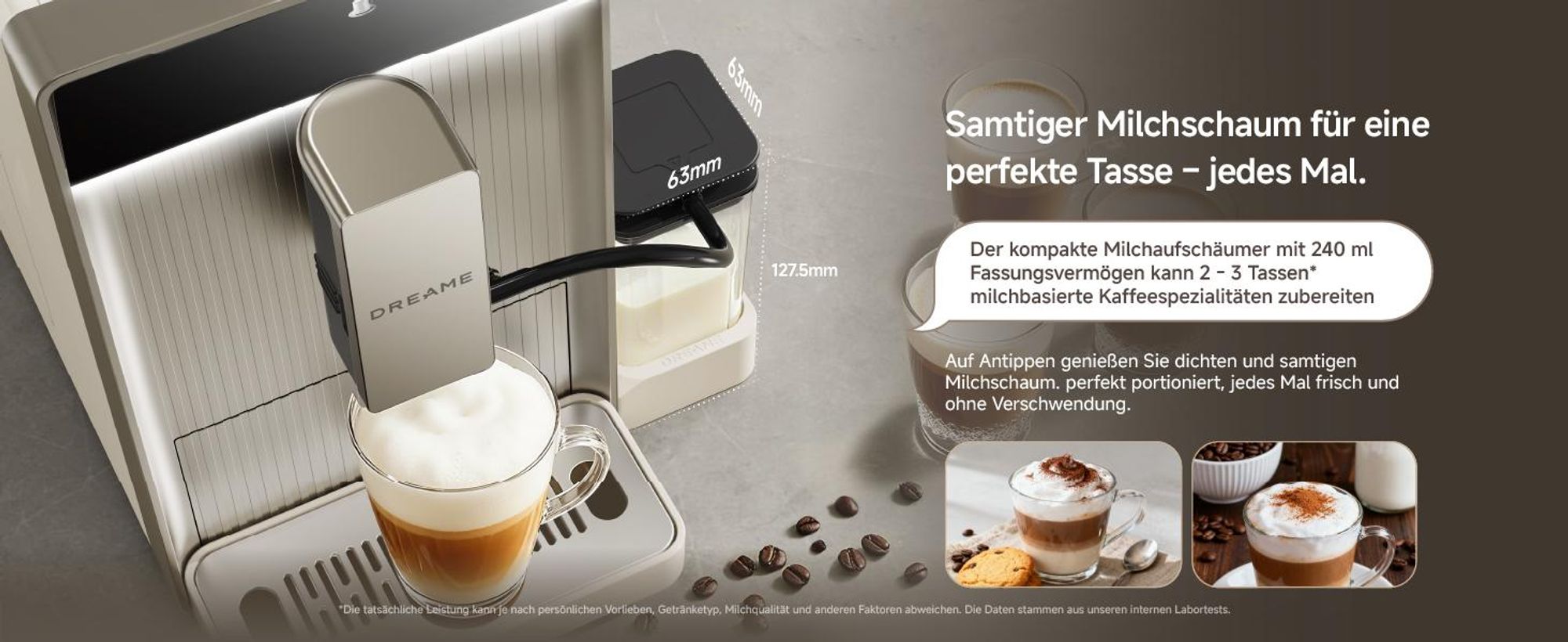 Dreame Ecceluxe Slim FCM30 Espressomaschine,kompakte Größe,erstklassiger Geschmack,Komplettreinigung,Ein-Knopf-Touchscreen,fünf Kaffeespezialitäten