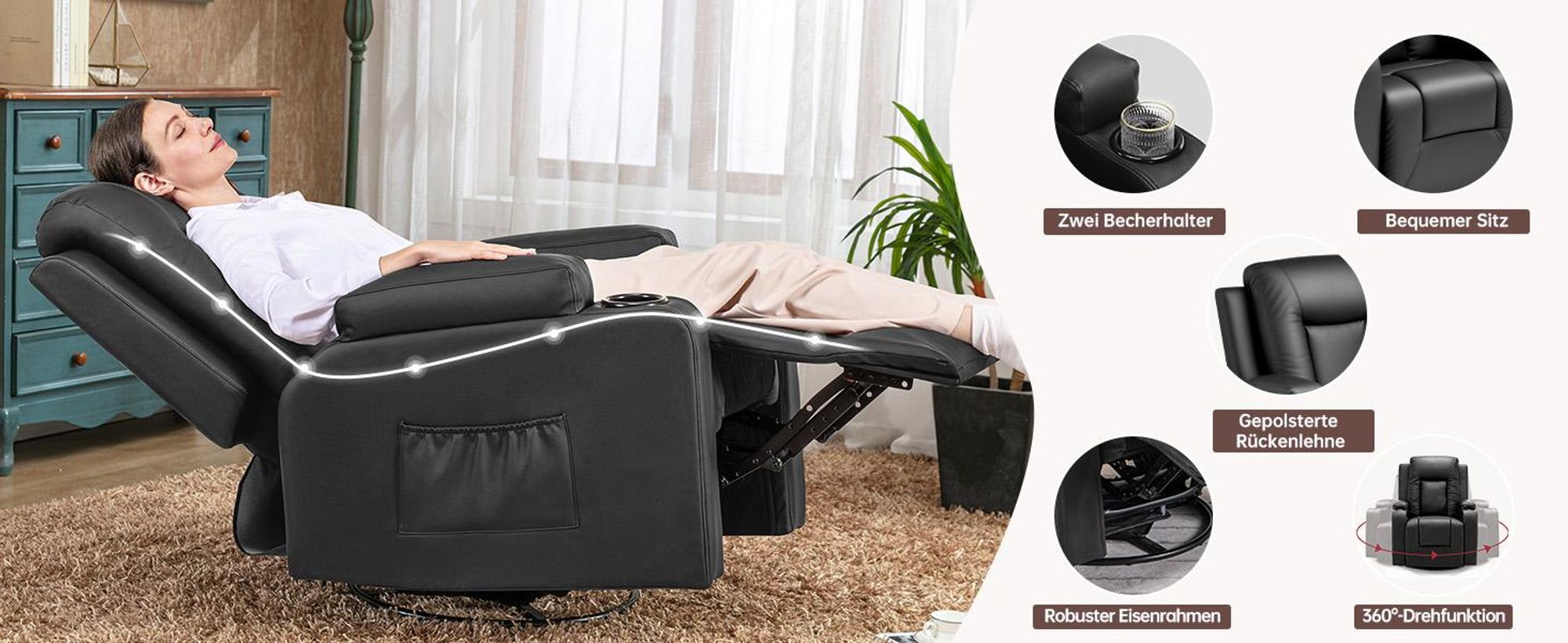 COMHOMA Fauteuil TV – pivotant à 360 degrés – avec fonction rocking, fauteuil relaxant pour la maison/le bureau