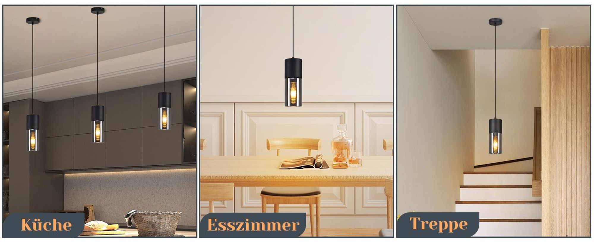 ZMH Pendelleuchte Schwarz Esstisch Pendellampe 1 Flammig Hängeleuchte E27 Küche Glas Metall Hängelampe Industrie Modern für Wohnzimmer Schlafzimmer