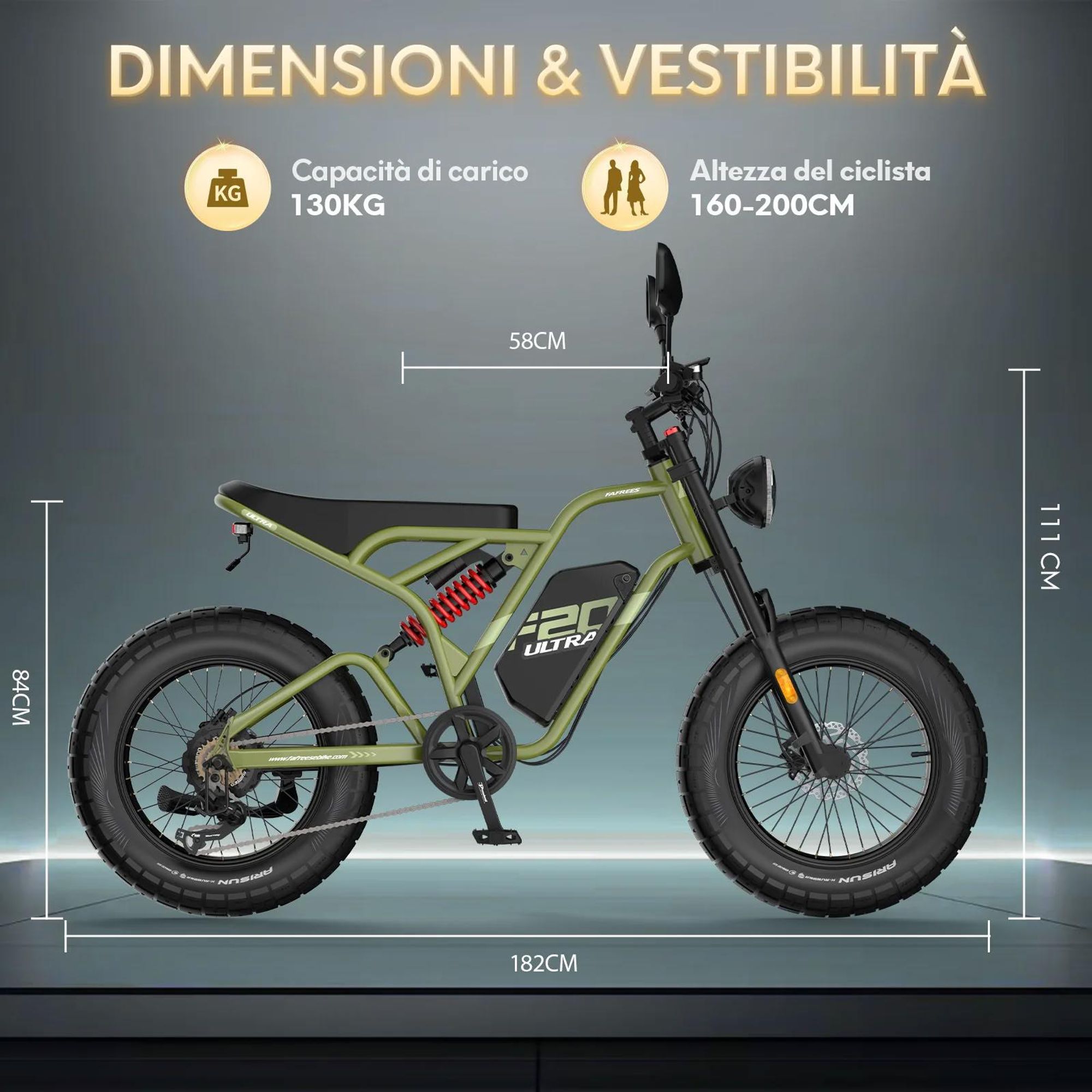 FAFREES F20 Ultra E-bike (Omologazione UE L1e-B) - Batteria 48V25AH Freni meccanici 20 Pollici Pneumatici - Verde