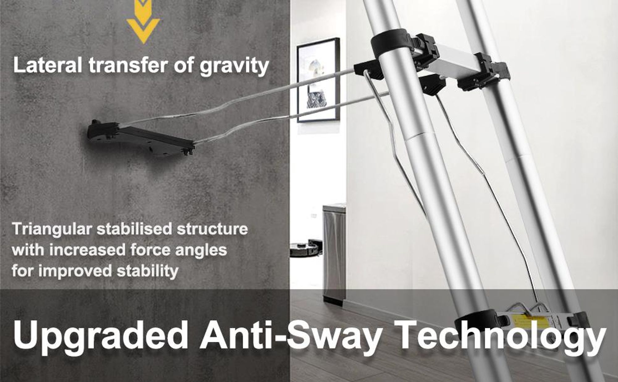 STANEW Échelle Télescopique 5M avec Stabilisateur d'échelle, Marchepieds Escamotables en Aluminium avec Barre Stabilisatrice et Crochets Amovibles