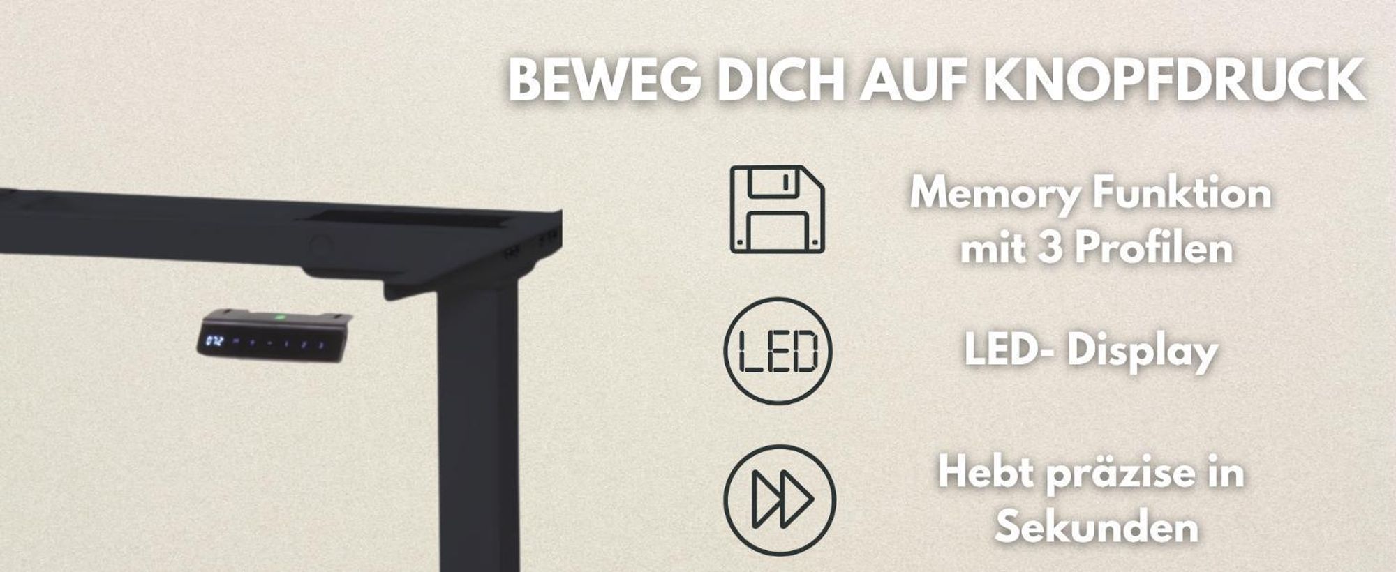 Albatros höhenverstellbares Schreibtisch Tischgestell elektrisch | LIFT S5 Schwarz | Gestell, Tischbeine, Tischfüße Metall | Display | 120Kg belastbar