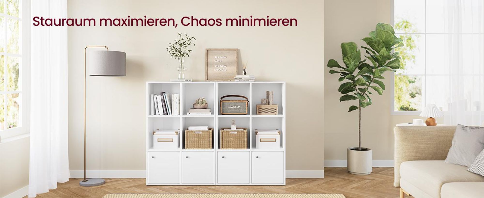 VASAGLE Regal mit Türen, 3-stöckiges Standregal, Aufbewahrungsregal für Wohnzimmer, Homeoffice, 2 Fächer, weiß