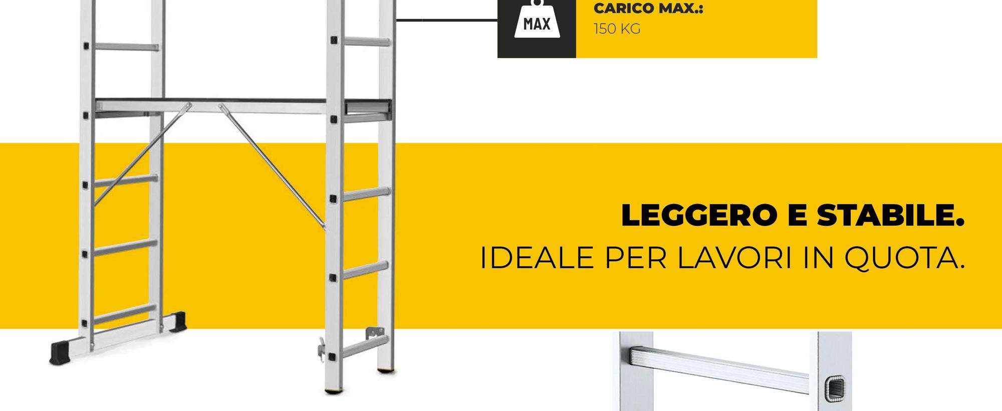 Drabest  ponteggio in alluminio, 2X8, ponteggio, scala a ponteggio, scala a ponteggio 150kg, ponteggio in alluminio, piattaforma di lavoro, piattaform
