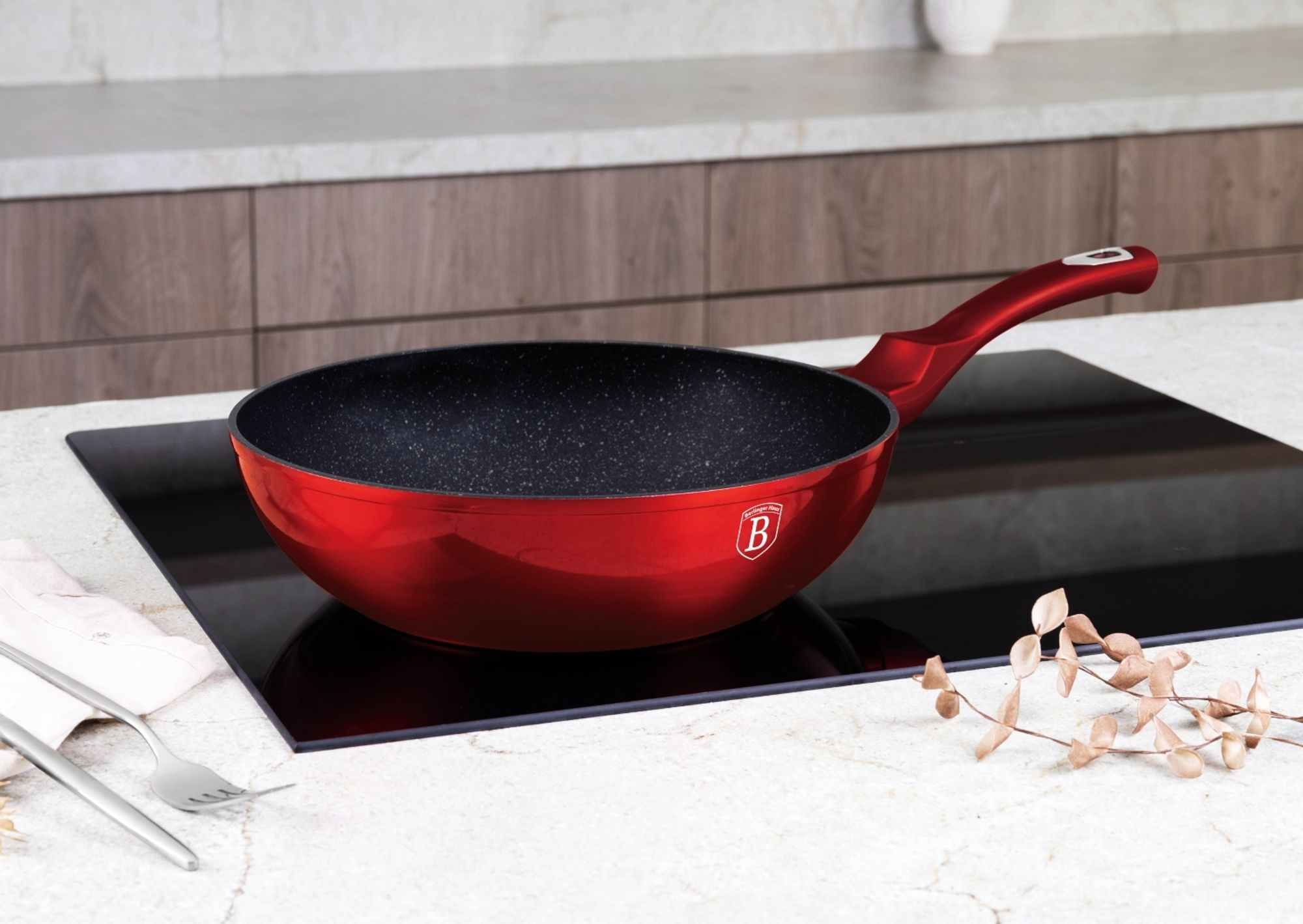 Berlinger Haus Granit-Wok 30 cm Metallic Line Burgundy BH6166