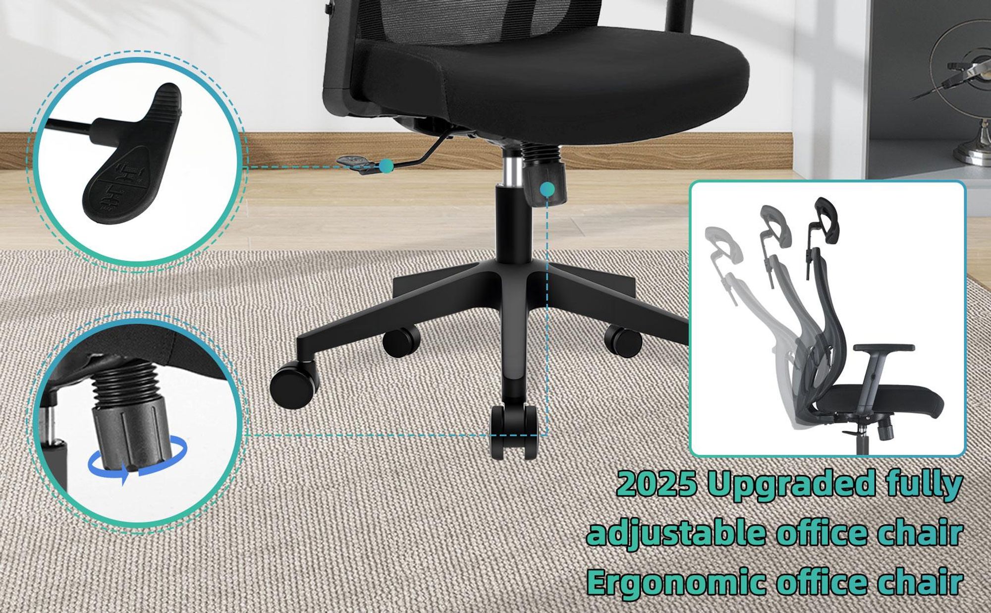HOOLAMYIE Bürostuhl ergonomisch bis 200 kg, Schreibtischstuhl mit Kopfstütze und Lordosenstütze für Homeoffice und Büro