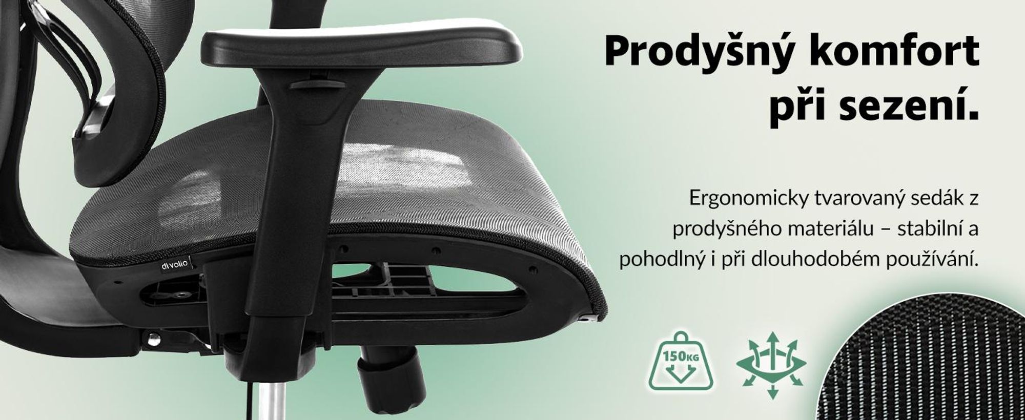kancelářská židle di volio Vataro - ergonomická kancelářská židle s 2D opěrkou hlavy a 4D područkami, prodyšný sedák, tichá polyuretanová kolečka