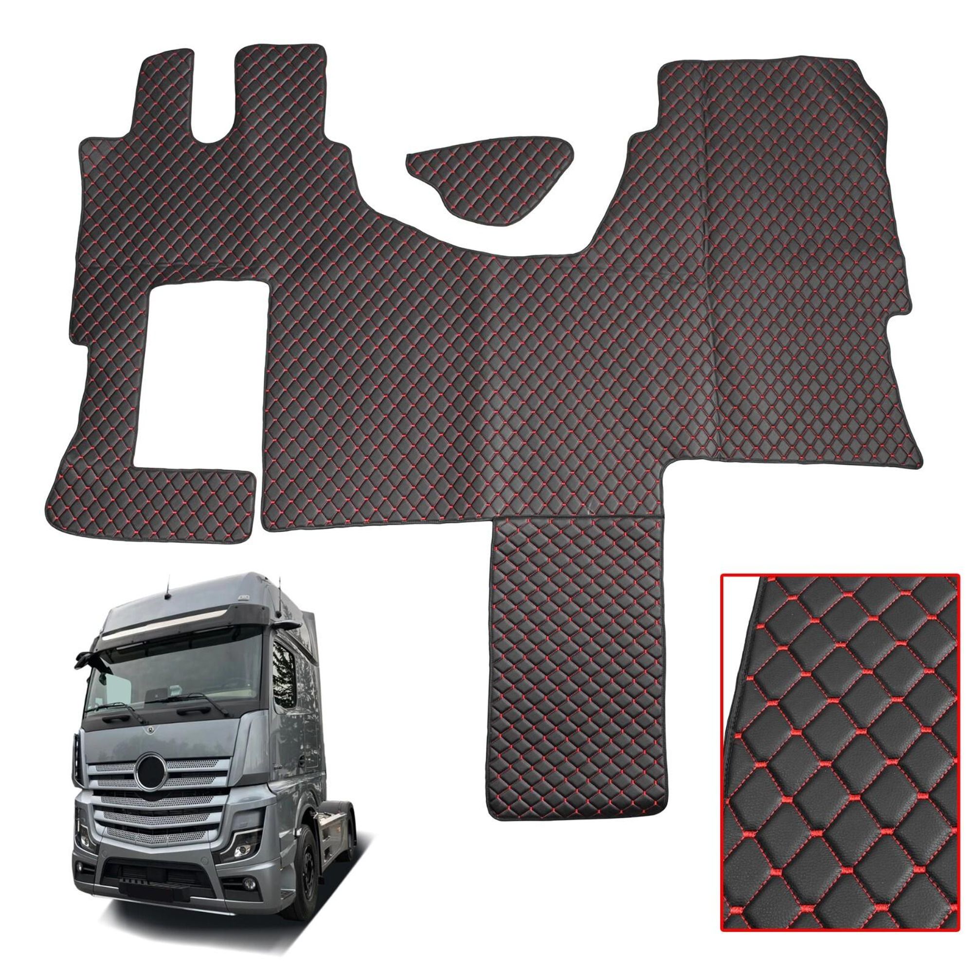 LKW Fußmatten Für Mercedes Actros SOLOSTAR MP4 MP5 L SCHWARZ MIT ROT STITCHE