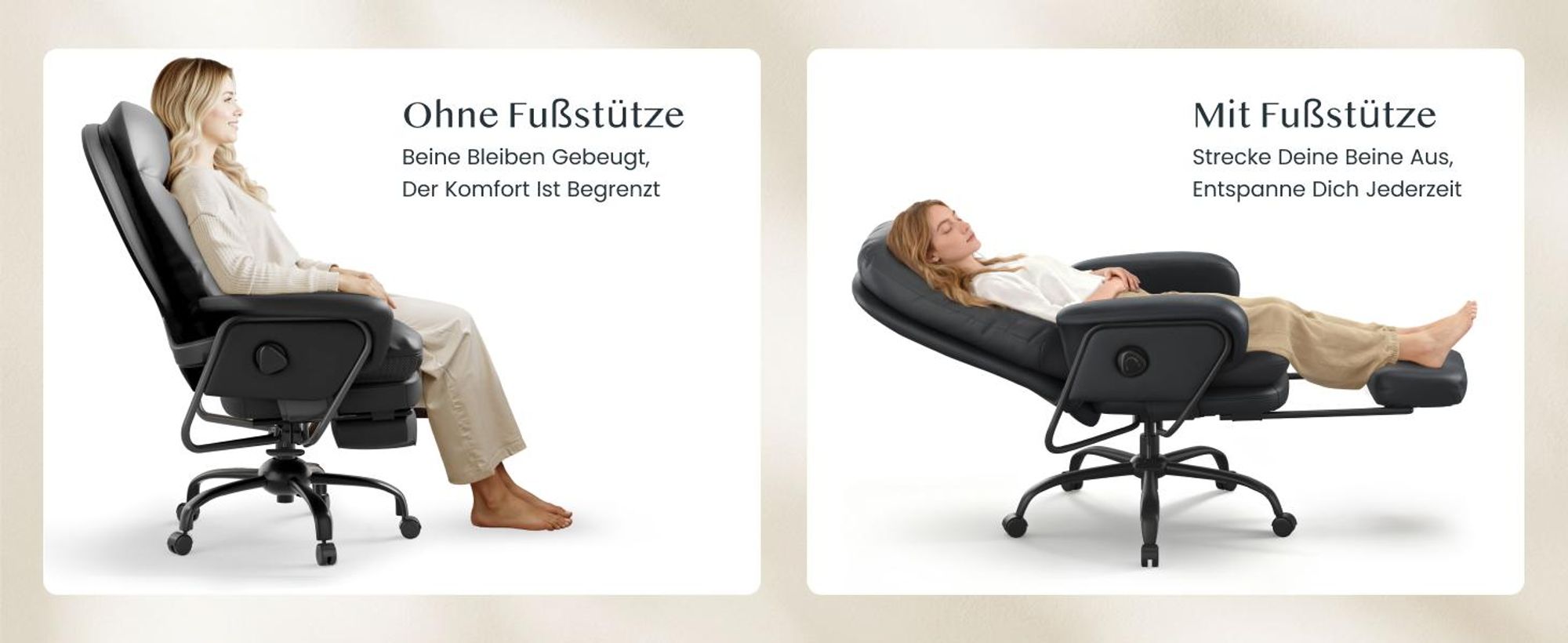 FLEXISPOT 3-in-1 Ergonomischer Bürostuhl mit 165° Liegefunktion, Ausziehbarer Fußstütze, Dickem Komfortpolster und Höhenverstellung (Schwarz)