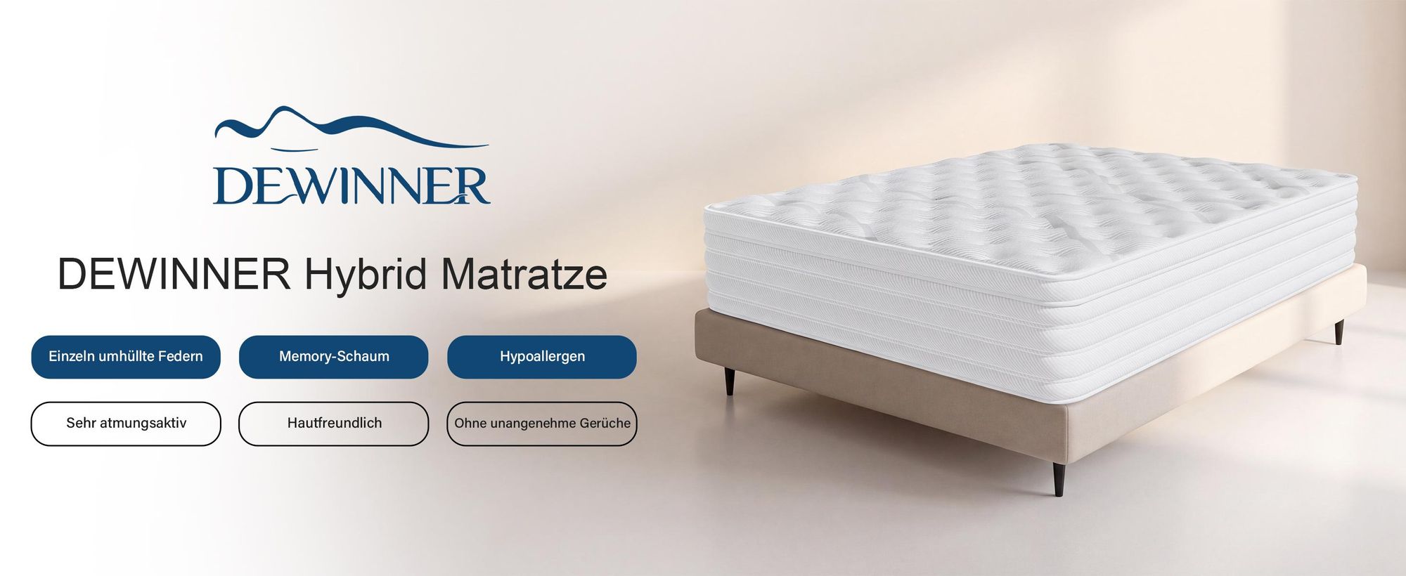 DEWINNER Materac 140x190x32 cm, materac hybrydowy z sprężynami kieszeniowymi, średnia twardość H3/H4, izolacja ruchów, certyfikat Oeko-Tex